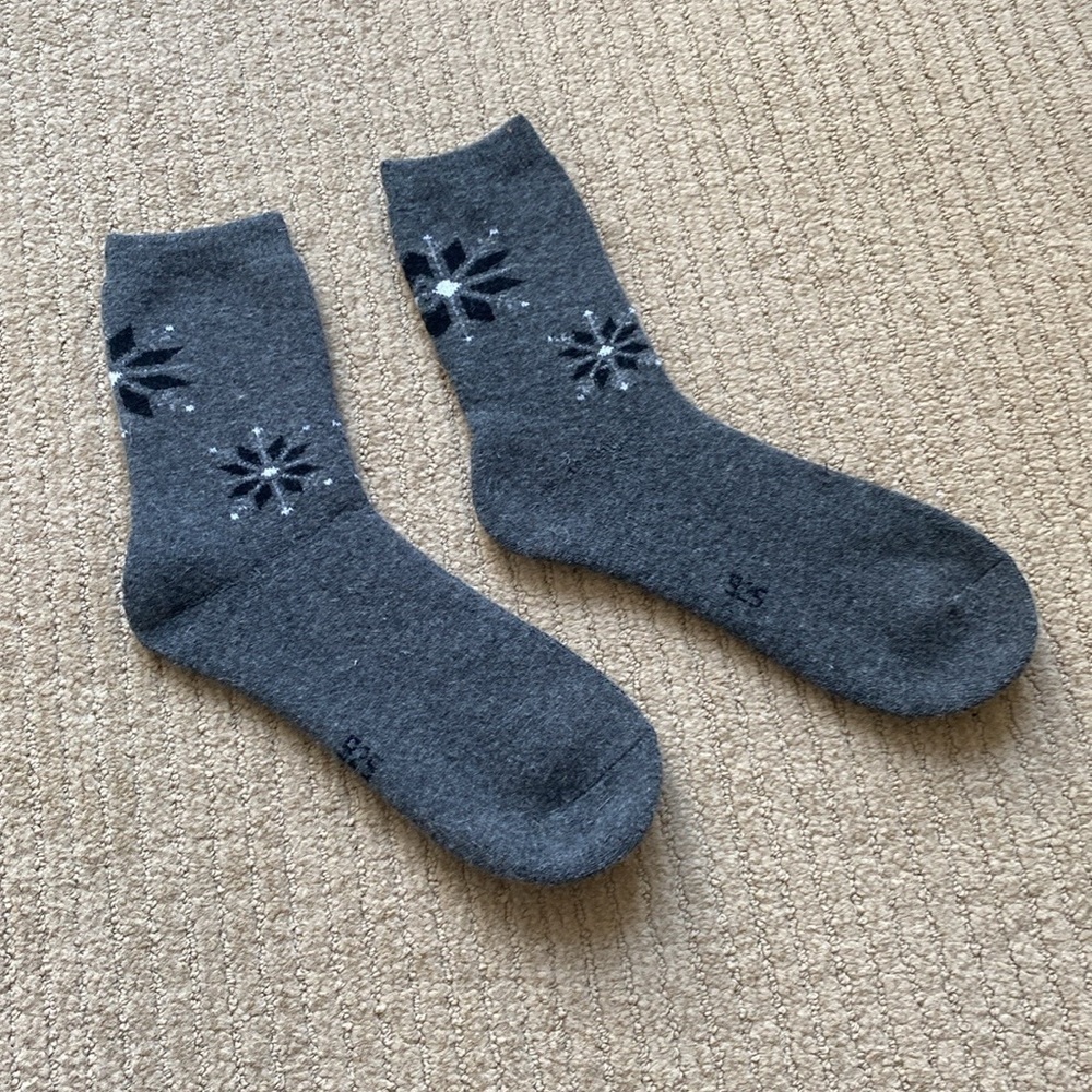 Wool Long Ankle Crew Socks grey size 8.